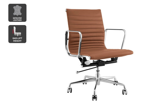 Matt Blatt Eames Premium Replica Low Back Office Chair Genuine Leather (Tan/Chrome)