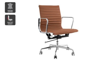 Matt Blatt Eames Group Standard Aluminium Low Back Office Chair Replica (Tan Leather)