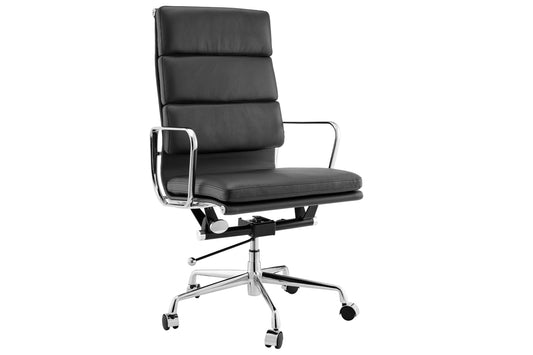 Matt Blatt Eames Replica High Back Soft Pad Leather Office Chair (Black/Chrome) - Auzzistore
