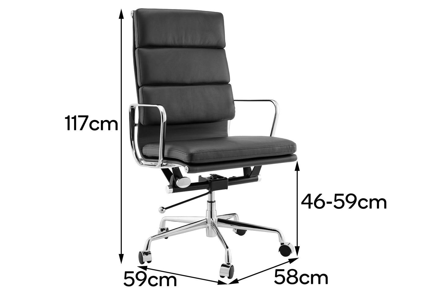 Matt Blatt Eames Group Standard Aluminium Padded High Back Office Chair Replica (Black Leather)