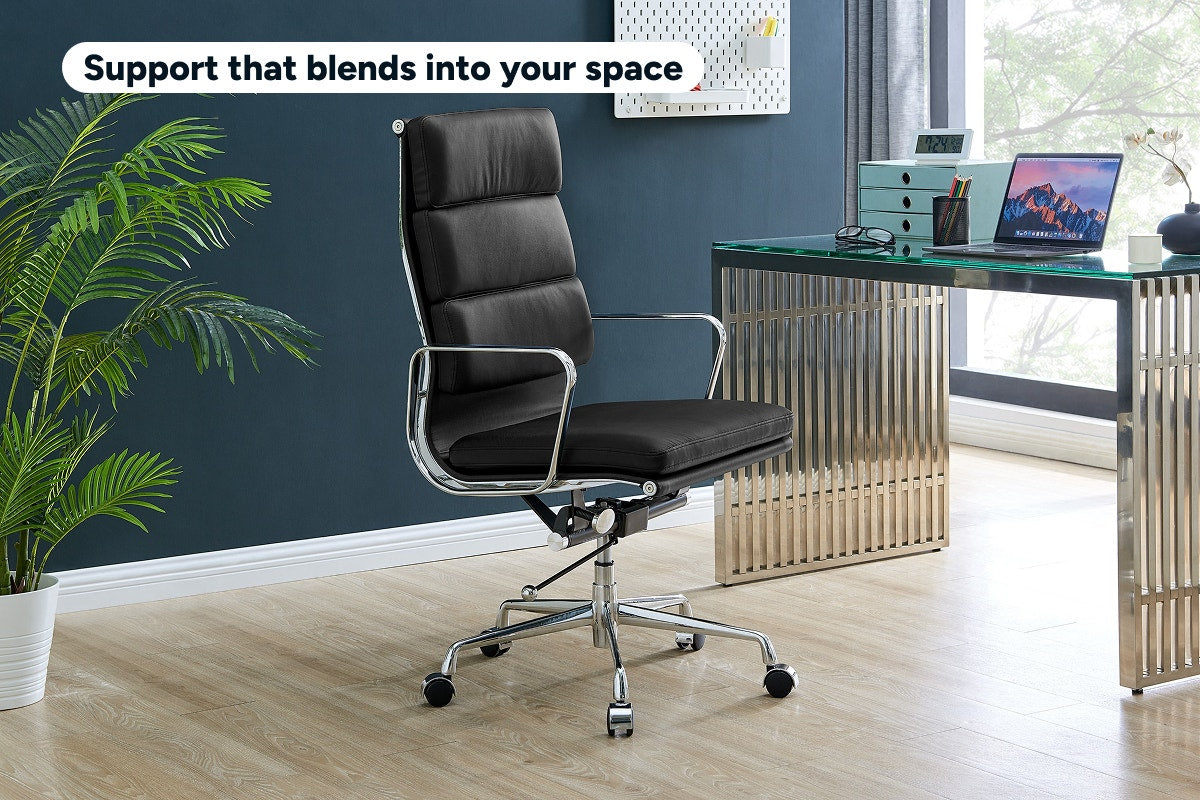 Matt Blatt Eames Replica High Back Soft Pad Leather Office Chair (Black/Chrome)