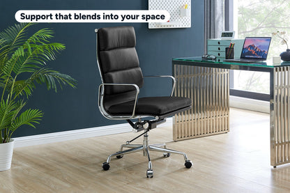 Matt Blatt Eames Replica High Back Soft Pad Leather Office Chair (Black/Chrome)