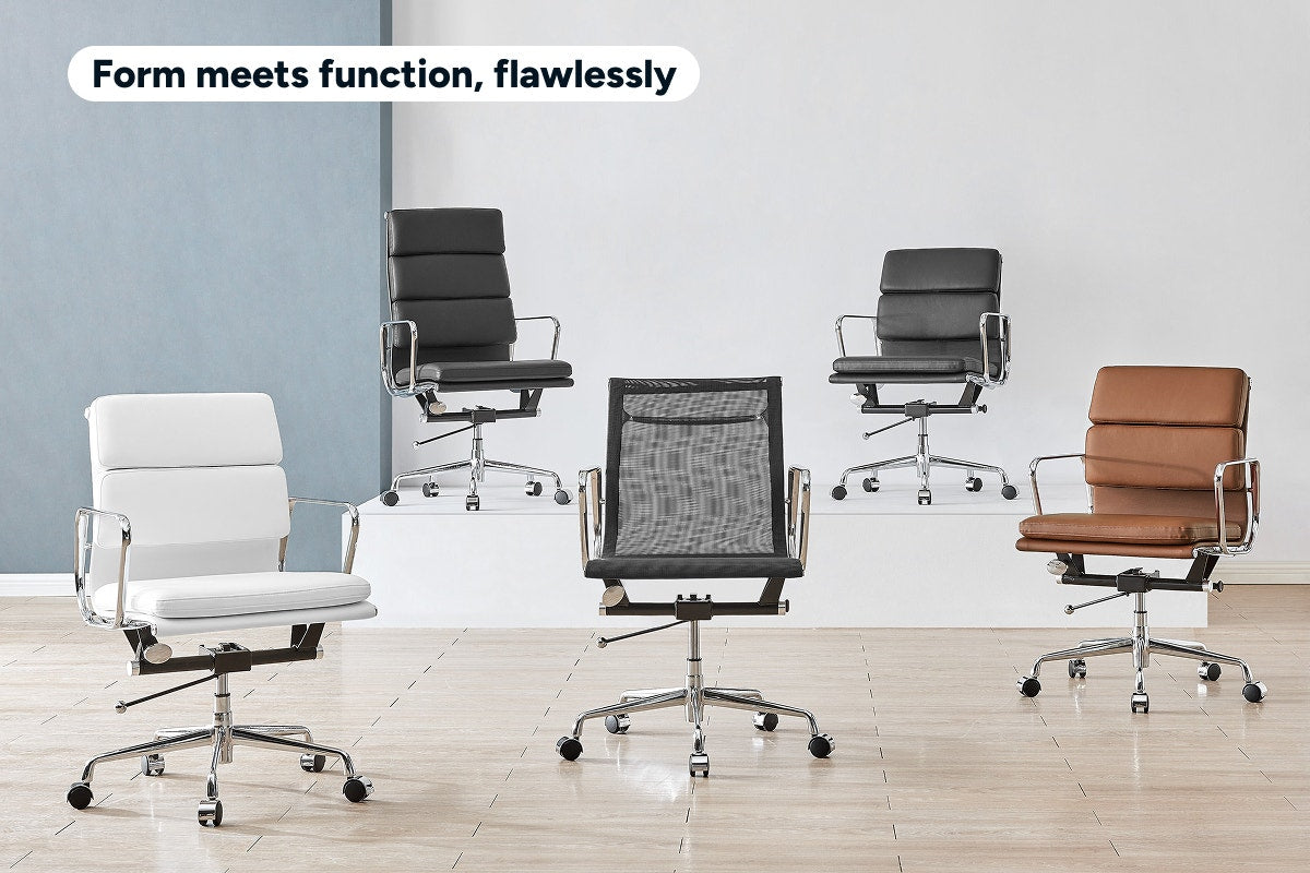 Matt Blatt Eames Replica High Back Soft Pad Leather Office Chair (Black/Chrome)