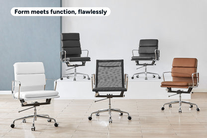 Matt Blatt Eames Replica High Back Soft Pad Leather Office Chair (Black/Chrome)