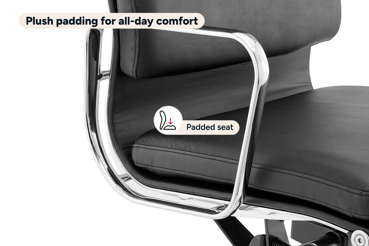 Matt Blatt Eames Replica High Back Soft Pad Leather Office Chair (Black/Chrome)