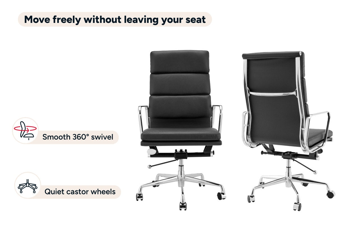 Matt Blatt Eames Replica High Back Soft Pad Leather Office Chair (Black/Chrome)