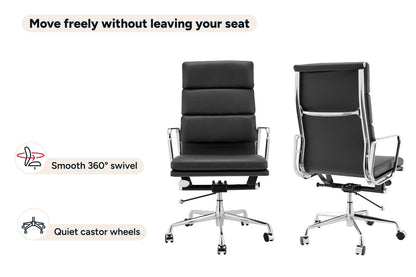 Matt Blatt Eames Replica High Back Soft Pad Leather Office Chair (Black/Chrome)