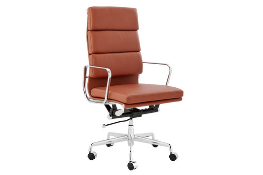 Matt Blatt Eames Replica High Back Soft Pad Leather Office Chair (Tan/Chrome)