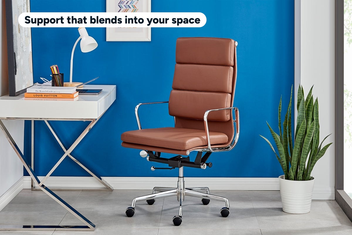 Matt Blatt Eames Replica High Back Soft Pad Leather Office Chair (Tan/Chrome)