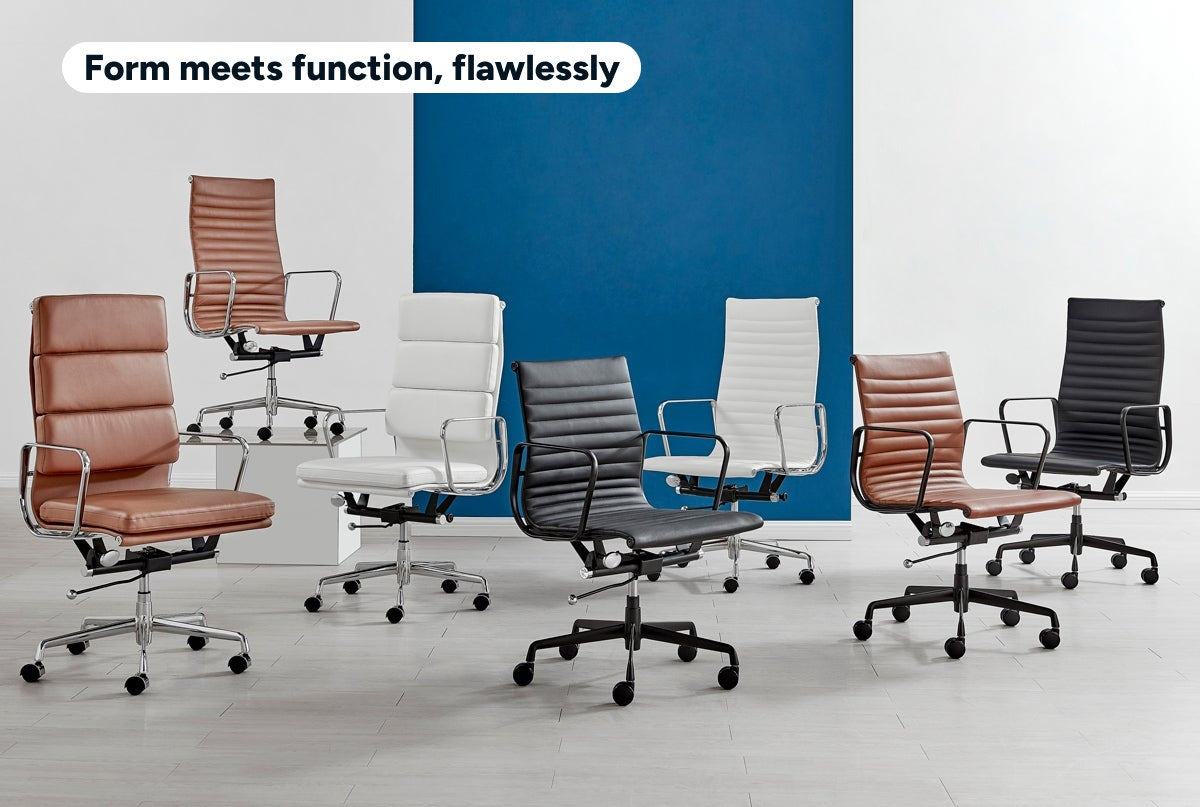Matt Blatt Eames Replica High Back Soft Pad Leather Office Chair (Tan/Chrome)