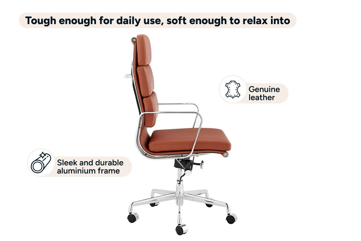 Matt Blatt Eames Replica High Back Soft Pad Leather Office Chair (Tan/Chrome)