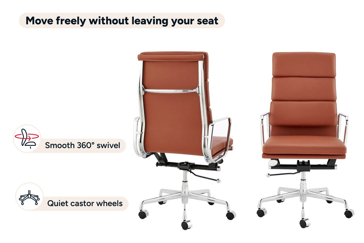 Matt Blatt Eames Replica High Back Soft Pad Leather Office Chair (Tan/Chrome)