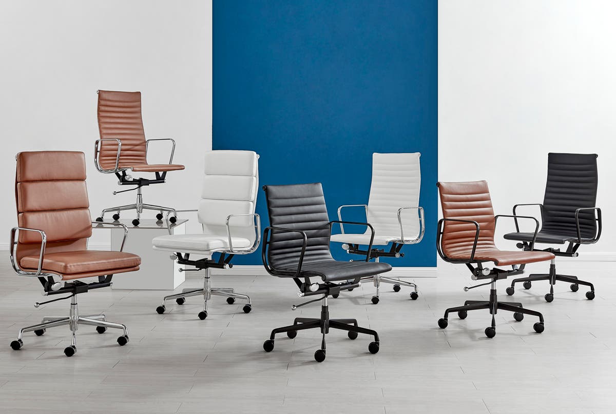 Matt Blatt Eames Group Standard Aluminium Padded High Back Office Chair Replica (White Leather)