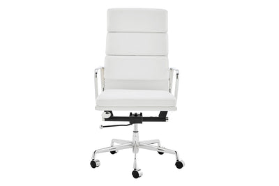 Matt Blatt Eames Premium Replica High Back Soft Pad Office Chair Genuine Leather - White/Chrome