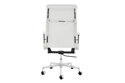 Matt Blatt Eames Premium Replica High Back Soft Pad Office Chair Genuine Leather - White/Chrome