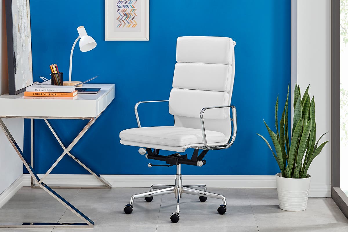 Matt Blatt Eames Group Standard Aluminium Padded High Back Office Chair Replica (White Leather)