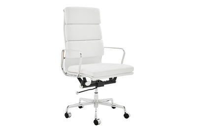 Matt Blatt Eames Premium Replica High Back Soft Pad Office Chair Genuine Leather - White/Chrome