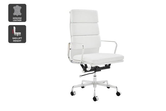 Matt Blatt Eames Premium Replica High Back Soft Pad Office Chair Genuine Leather (White/Chrome)