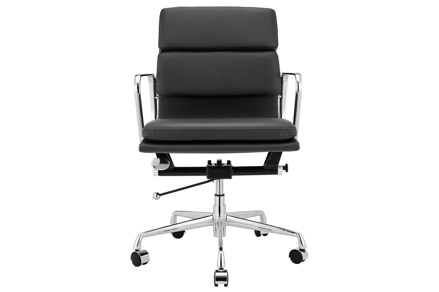 Matt Blatt Eames Group Standard Aluminium Padded Low Back Office Chair Replica (Black Leather)