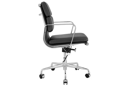 Matt Blatt Eames Group Standard Aluminium Padded Low Back Office Chair Replica (Black Leather)