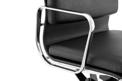 Matt Blatt Eames Group Standard Aluminium Padded Low Back Office Chair Replica (Black Leather)