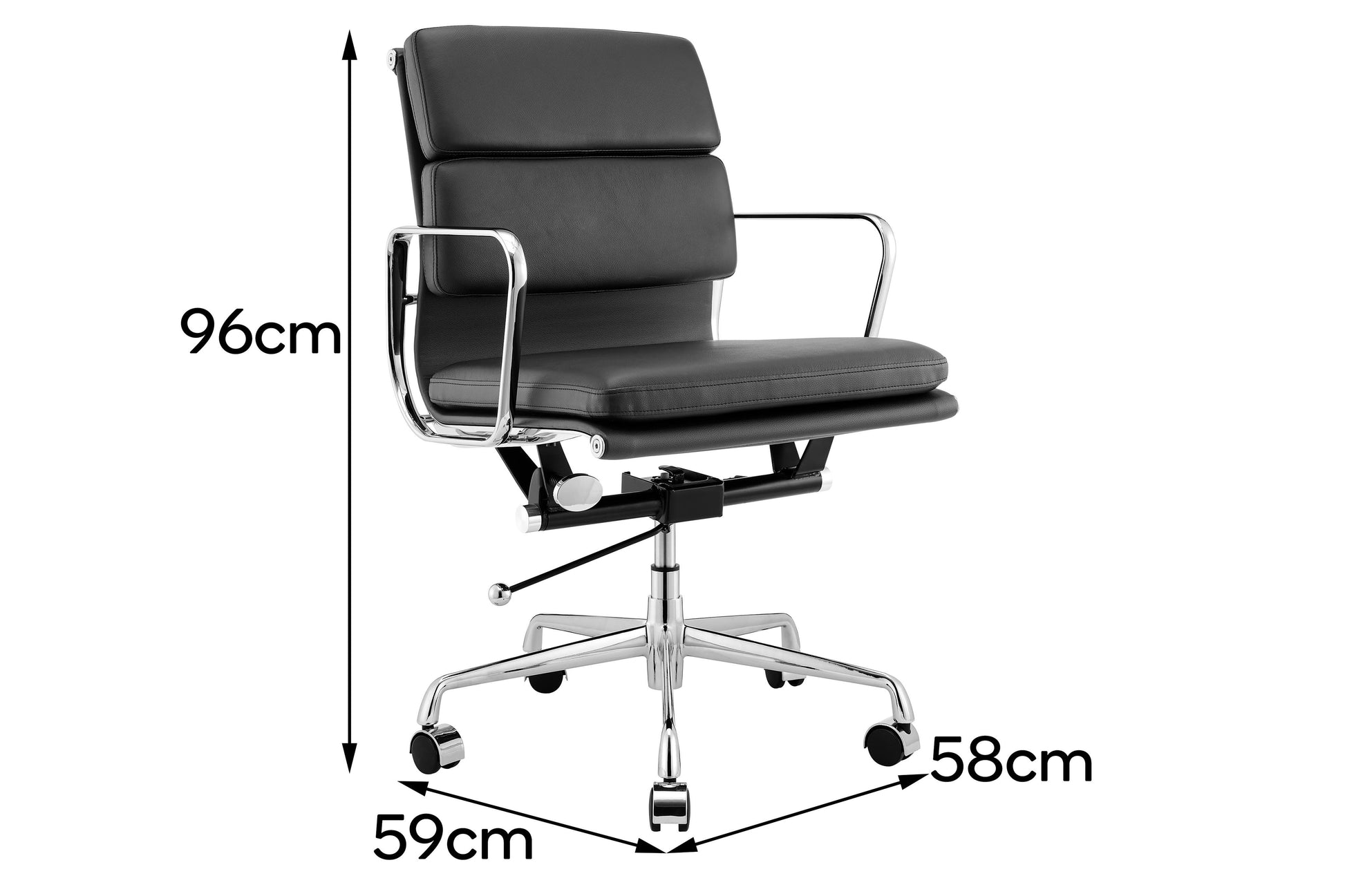 Matt Blatt Eames Group Standard Aluminium Padded Low Back Office Chair Replica (Black Leather)