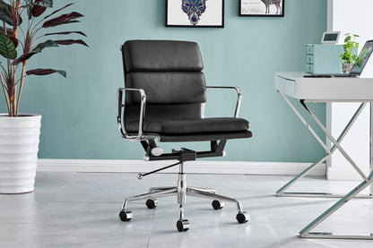 Matt Blatt Eames Group Standard Aluminium Padded Low Back Office Chair Replica (Black Leather)