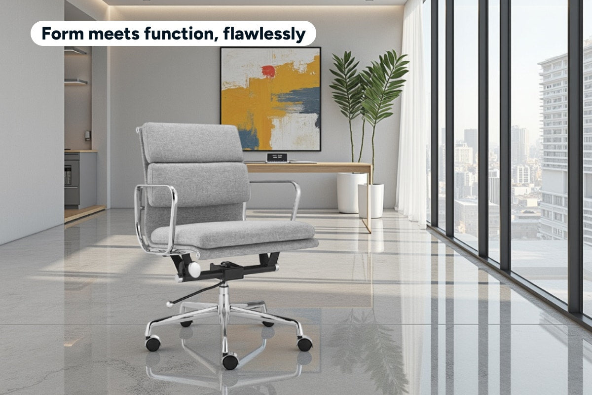 Matt Blatt Eames Replica Low Back Soft Pad Fabric Office Chair (Grey/Chrome)