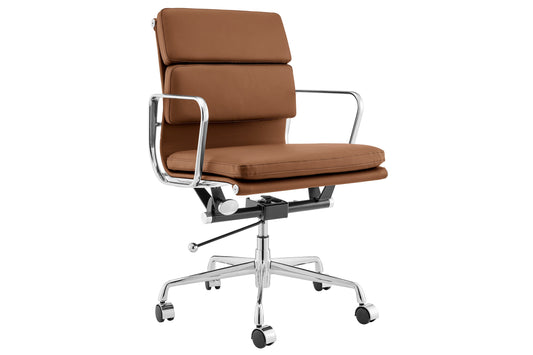 Matt Blatt Eames Group Standard Aluminium Padded Low Back Office Chair Replica (Tan Leather)