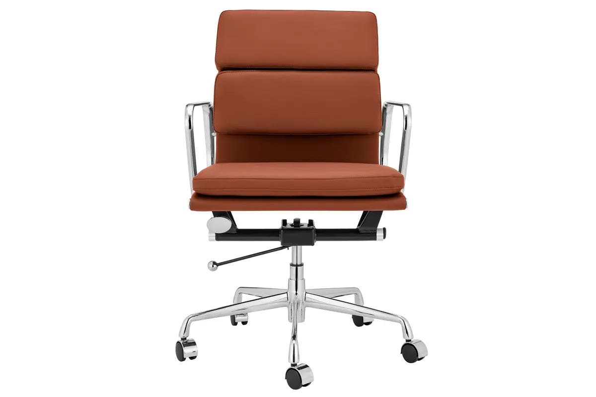 Matt Blatt Eames Group Standard Aluminium Padded Low Back Office Chair Replica (Tan Leather)