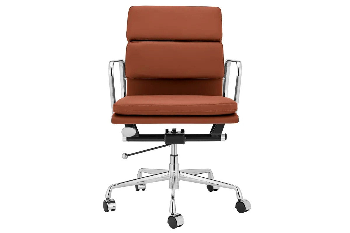 Matt Blatt Eames Group Standard Aluminium Padded Low Back Office Chair Replica - Tan Leather