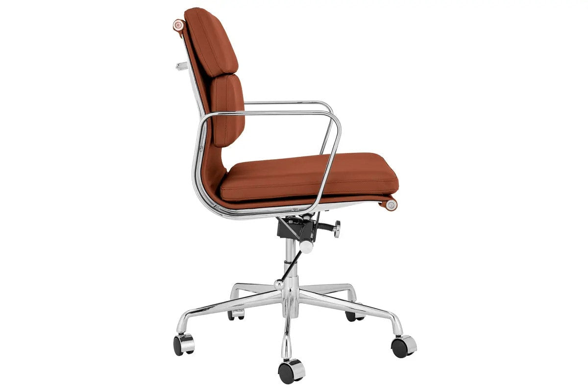 Matt Blatt Eames Group Standard Aluminium Padded Low Back Office Chair Replica - Tan Leather