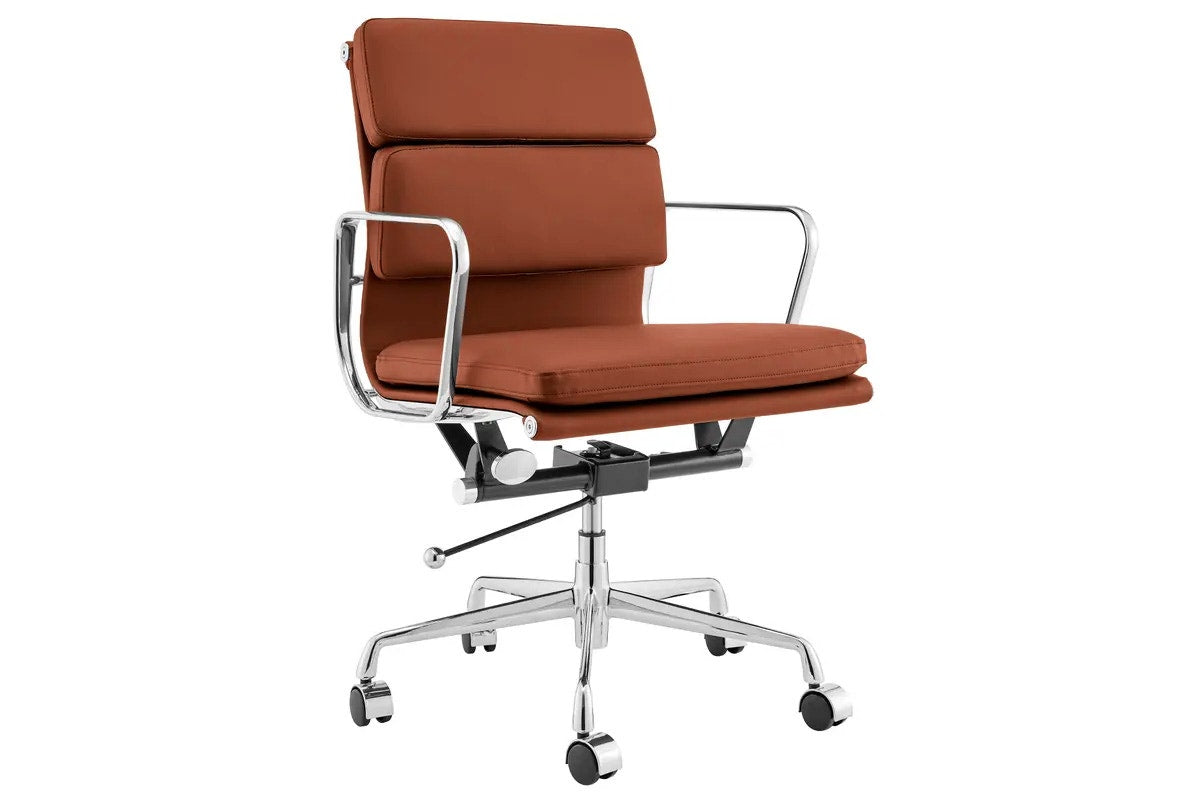 Matt Blatt Eames Group Standard Aluminium Padded Low Back Office Chair Replica - Tan Leather