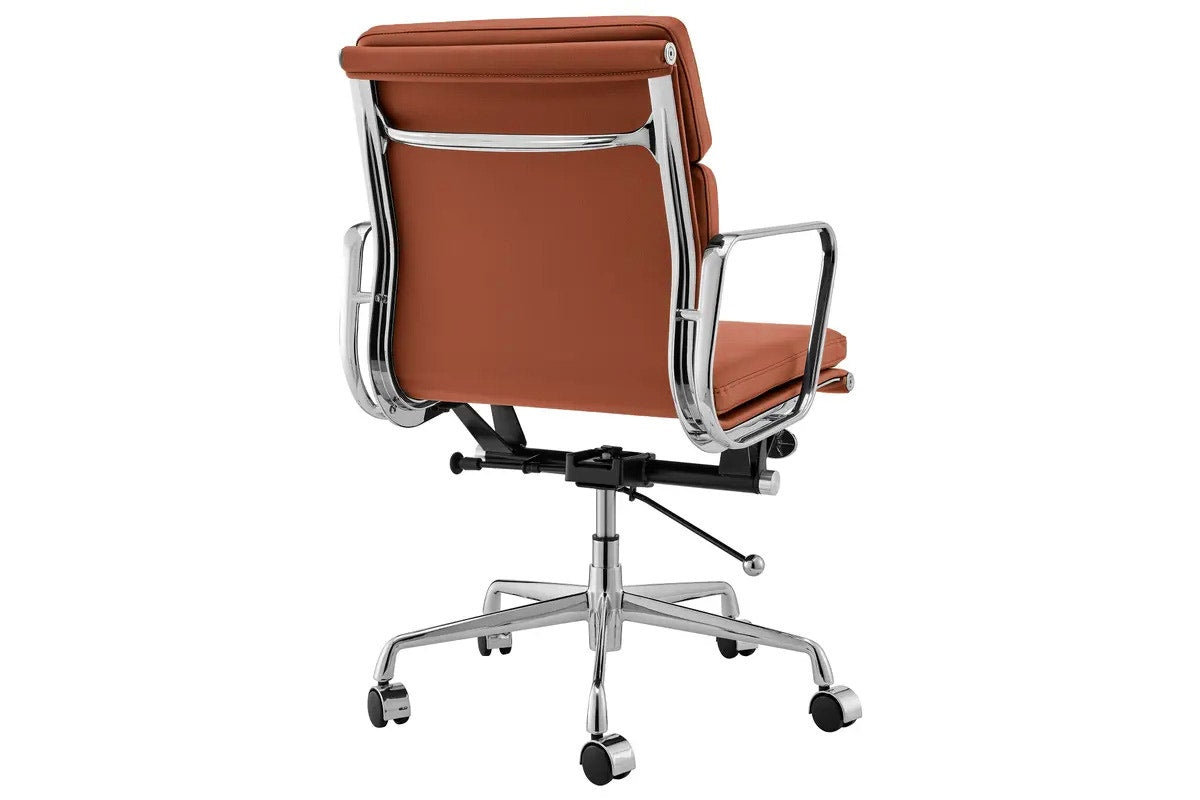 Matt Blatt Eames Group Standard Aluminium Padded Low Back Office Chair Replica - Tan Leather