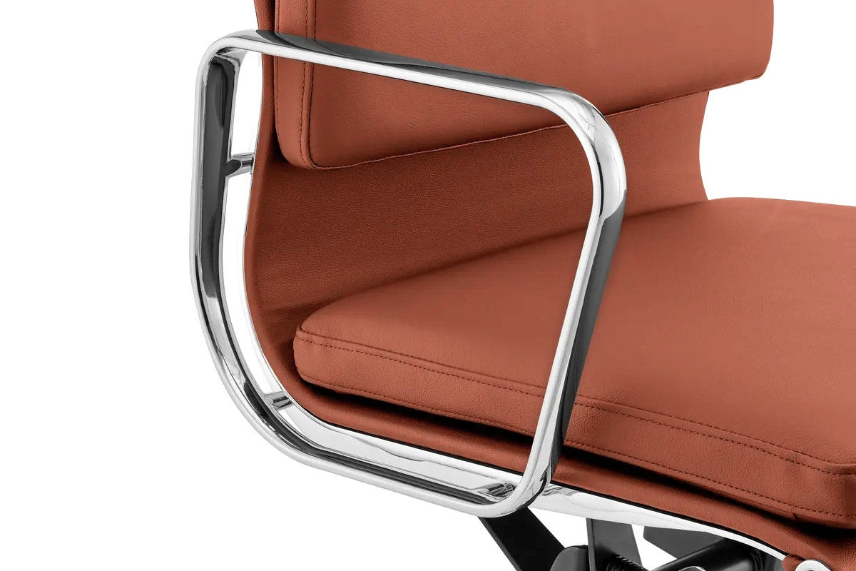 Matt Blatt Eames Group Standard Aluminium Padded Low Back Office Chair Replica - Tan Leather