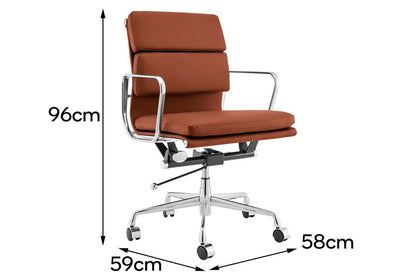 Matt Blatt Eames Group Standard Aluminium Padded Low Back Office Chair Replica - Tan Leather