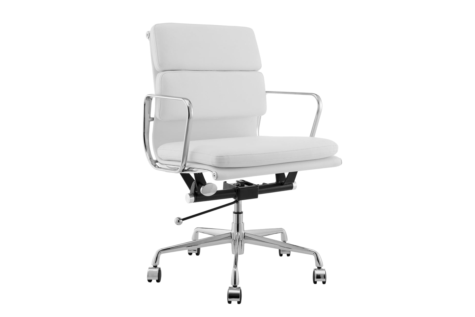 Matt Blatt Eames Group Standard Aluminium Padded Low Back Office Chair Replica  - White Leather 