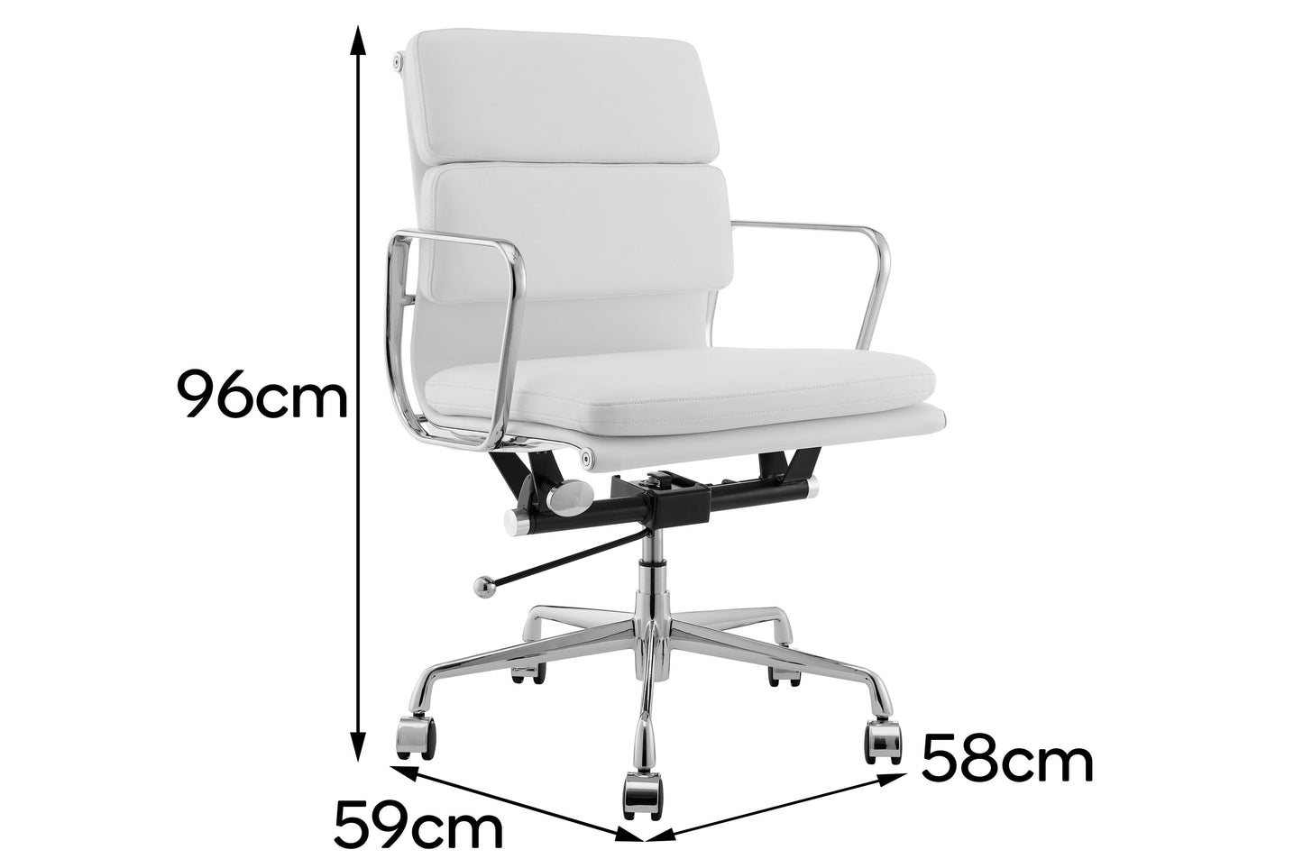 Matt Blatt Replica Eames Group Standard Aluminium Padded Low Back Office Chair  - Black Leather  White