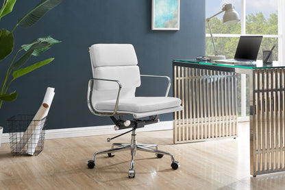 Matt Blatt Replica Eames Group Standard Aluminium Padded Low Back Office Chair  - Black Leather  White