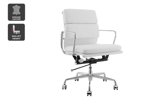 Matt Blatt Eames Premium Replica Low Back Soft Pad Office Chair Genuine Leather (White/Chrome)