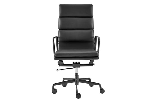 Matt Blatt Eames Group Standard Matte Black Aluminium Padded High Back Office Chair Replica  - Black Leather)