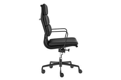 Matt Blatt Eames Group Standard Matte Black Aluminium Padded High Back Office Chair Replica  - Black Leather)