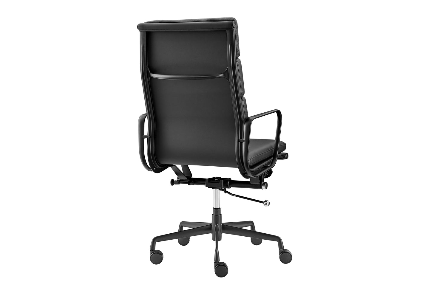 Matt Blatt Eames Group Standard Matte Black Aluminium Padded High Back Office Chair Replica  - Black Leather)