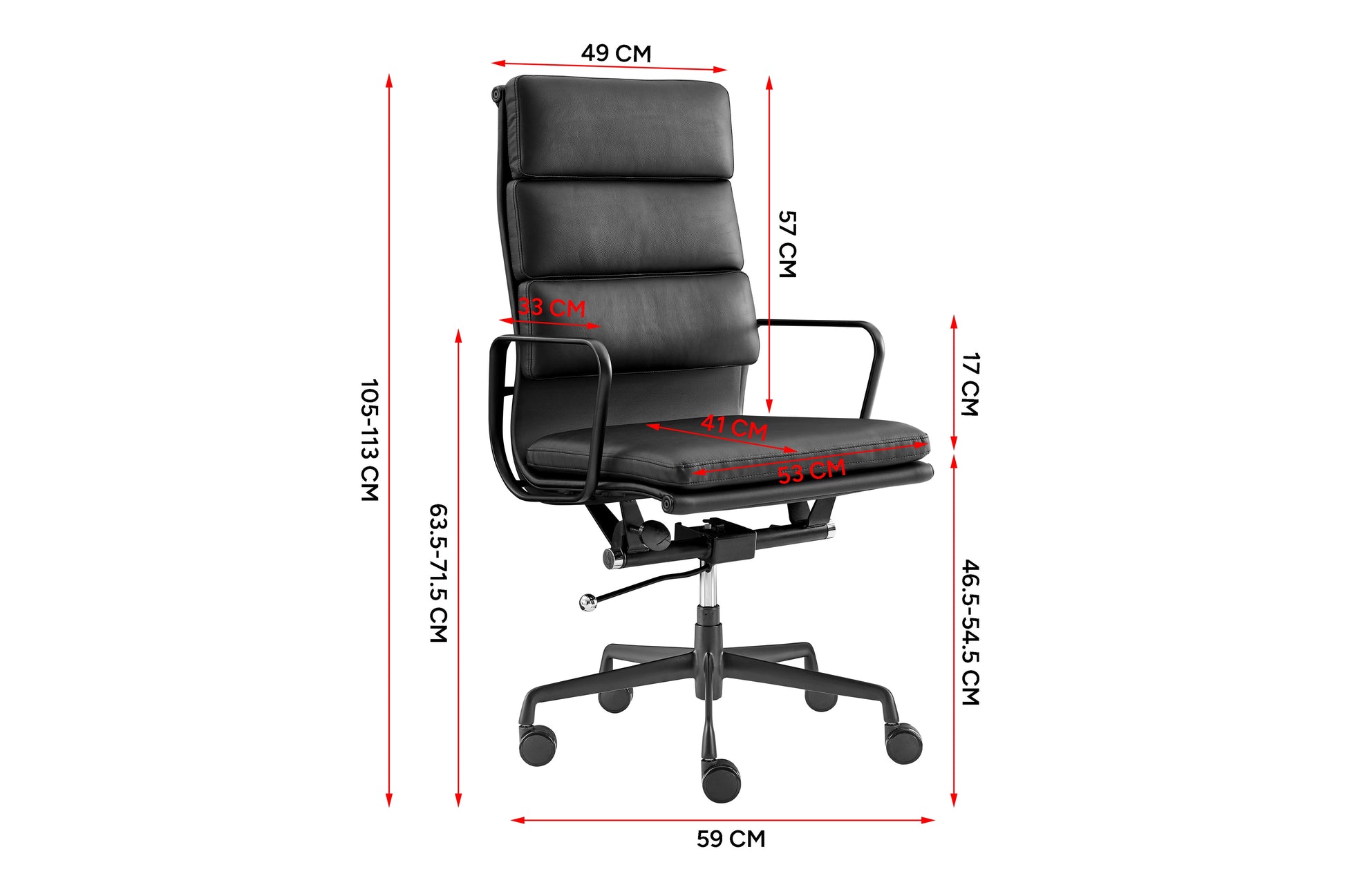 Matt Blatt Eames Group Standard Matte Black Aluminium Padded High Back Office Chair Replica  - Black Leather)