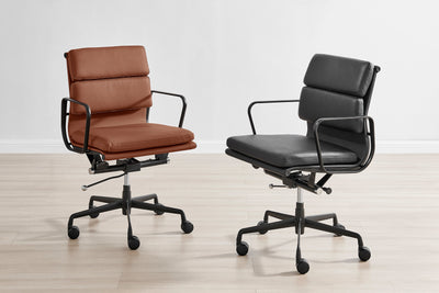 Matt Blatt Eames Premium Low Back Soft Pad Office Chair Genuine Leather - Tan/Black