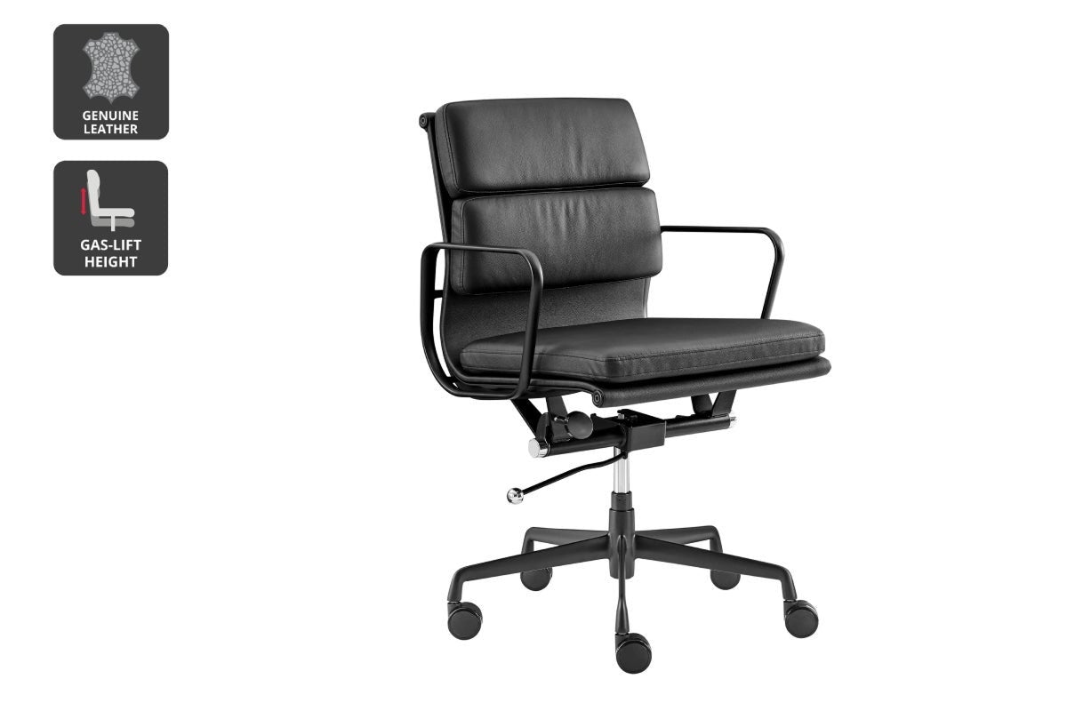 Matt Blatt Eames Replica Low Back Soft Pad Leather Office Chair (Black/Black)