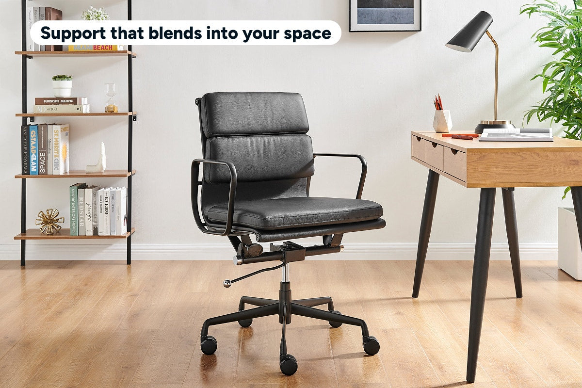 Matt Blatt Eames Replica Low Back Soft Pad Leather Office Chair (Black/Black)