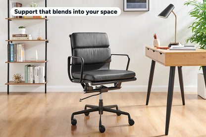Matt Blatt Eames Replica Low Back Soft Pad Leather Office Chair (Black/Black)