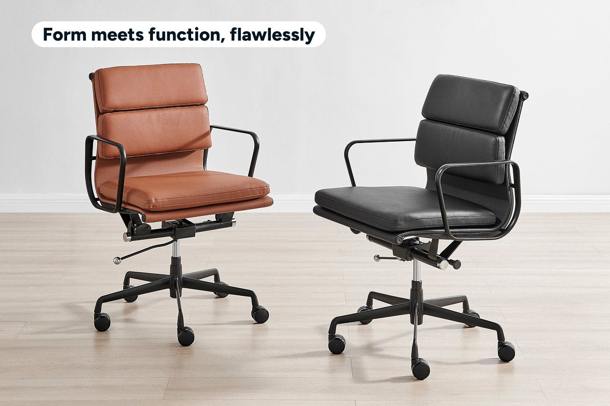 Matt Blatt Eames Replica Low Back Soft Pad Leather Office Chair (Black/Black)