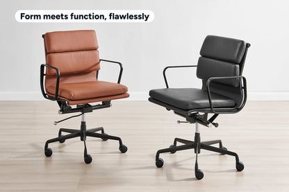 Matt Blatt Eames Replica Low Back Soft Pad Leather Office Chair (Black/Black)